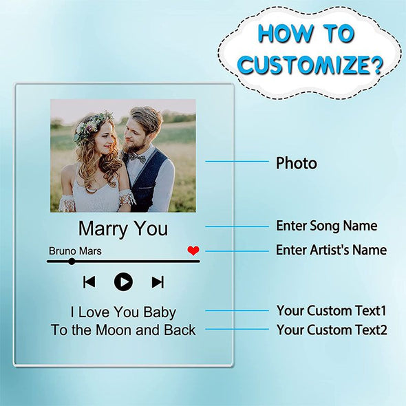 Custom Acrylic Song Plaque with Picture Frame Customized Music Art Photo Album Cover for Valentine's Day, Anniversary