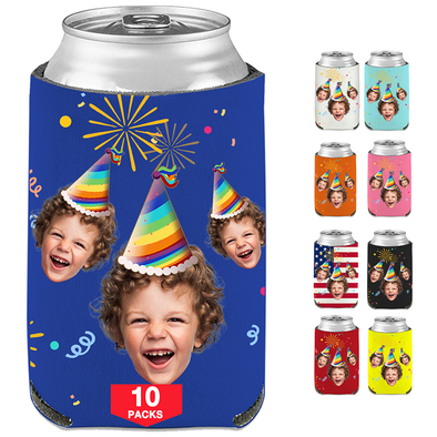 Custom Birthday Can Coolers Sleeves, Personalized Bulk Bottle Coolers with Face