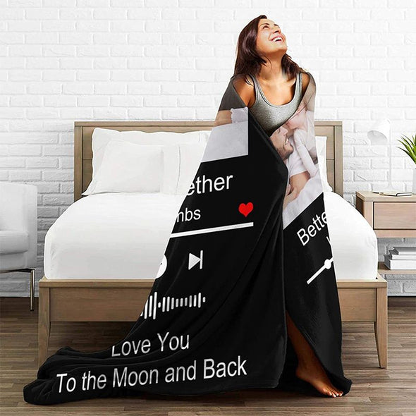 Custom Blanket Personalized Photos Text Collage with Spotif Customized Picture Throws Blankets for Couple Lover