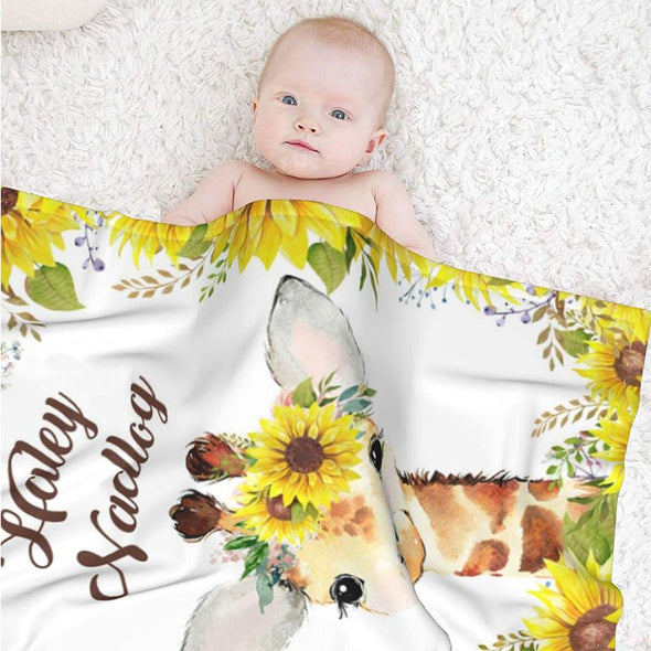 Personalized Giraffe Baby Blanket with Name, Customized Name Blanket for Newborns, Infants, Toddlers