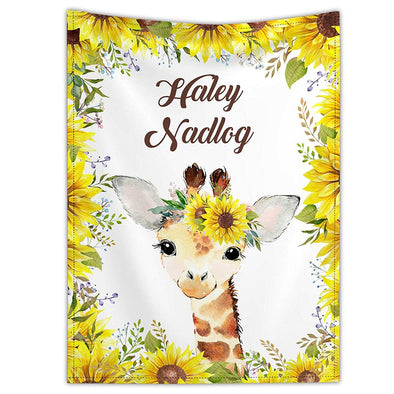 Personalized Giraffe Baby Blanket with Name, Customized Name Blanket for Newborns, Infants, Toddlers