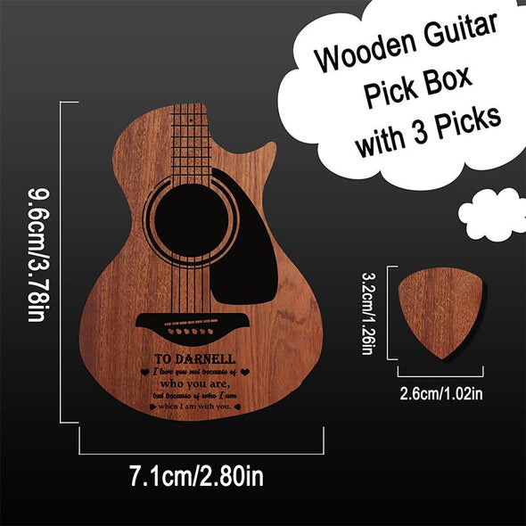 Custom Guitar Pick Holder with 3 Pcs Wooden Guitar Picks, Personalized Guitar Pick Case Box