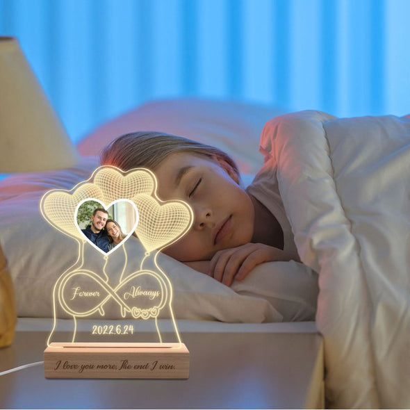 Personalized 3D Heart Night Light with Photo, Customized Acrylic LED Picture Night Lamp for Valentine's Day