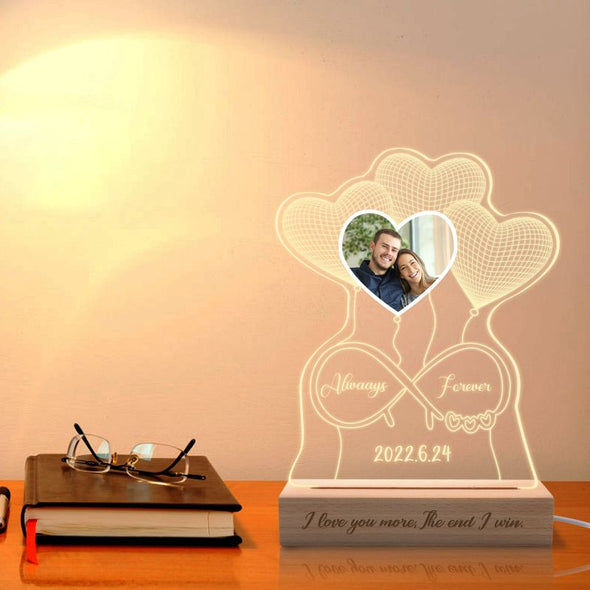 Personalized 3D Heart Night Light with Photo, Customized Acrylic LED Picture Night Lamp for Valentine's Day