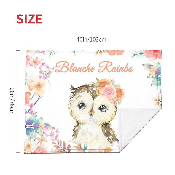 Personalized Owl Baby Blanket with Name, Customized Name Blanket for Newborns, Infants, Toddlers