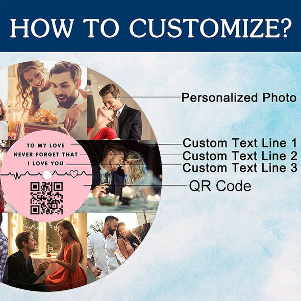 Personalized Vinyl Record Photo Collage, Custom Vinyl Record Collage with Pictures/QR Code Gift for Anniversary Wedding