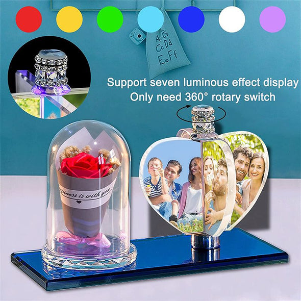 Personalized Customized 4 Photo Rotate Windmill Photo Frame, Custom Rotating Crystal Lamp LED Light - Heart Blue Bear