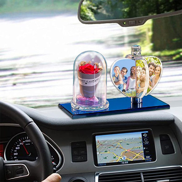 Personalized Customized 4 Photo Rotate Windmill Photo Frame, Custom Rotating Crystal Lamp LED Light - Heart Blue Bear