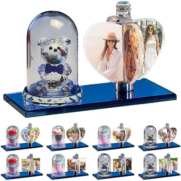 Personalized Customized 4 Photo Rotate Windmill Photo Frame, Custom Rotating Crystal Lamp LED Light - Heart Blue Bear