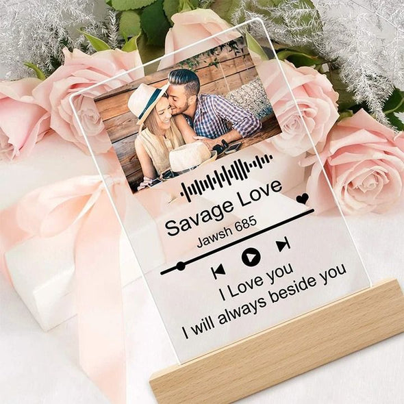 Custom Music Glass Art Night Light, Personalized Scannable Music Code Photo Plaque for Mothers Day