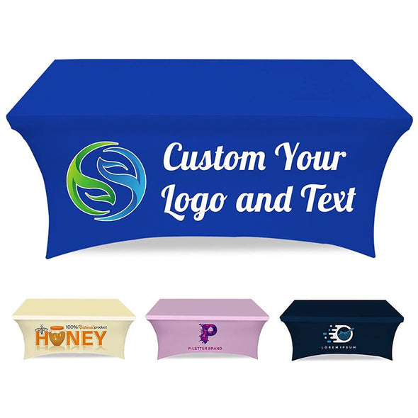 Custom Table Covers for 4 6 8 Foot Tables with Bussiness Logo,Name,Design Personalized Stretch Spandex Tablecloth for Tradeshow Events