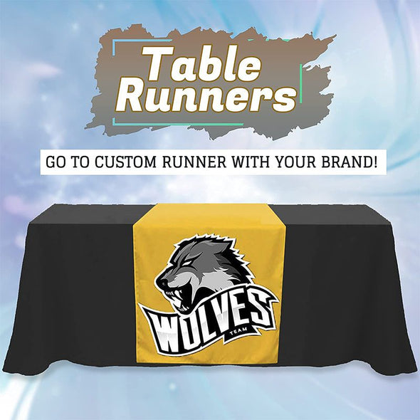 Custom Table Runner with Bussiness Logo,Name, Personalized Tablecloth, Customized Table Banner for Party Tradeshow Events Decoration