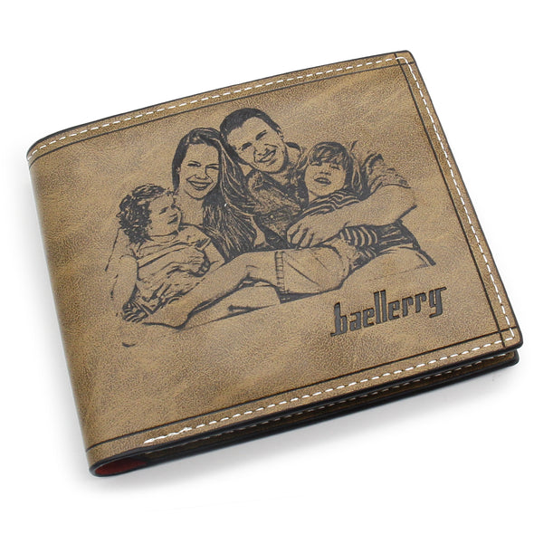 Photo Men Wallet Personalized ,Custom Engraved Wallets for Fathers Day Brown