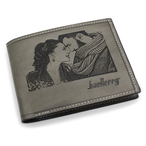 Custom Wallets for Men, Personalized Photo Wallets for Men Dad Father's Day-Grey