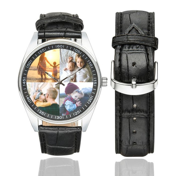 Fathers Day Gifts Custom Picture Watches, Personalized Photo/Text Leather Strap Watches for Men, Dad