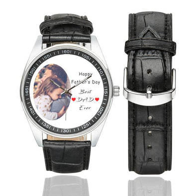 Fathers Day Gifts Custom Photo Watches, Personalized Image/Text Leather Strap Watches for Men, Dad