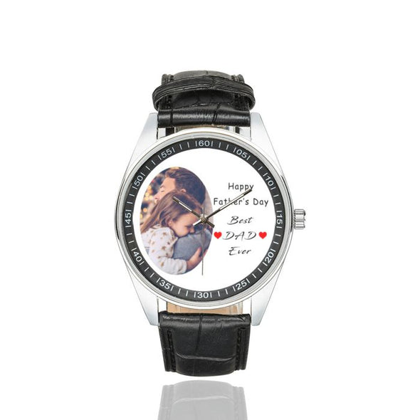 Fathers Day Gifts Custom Photo Watches, Personalized Image/Text Leather Strap Watches for Men, Dad