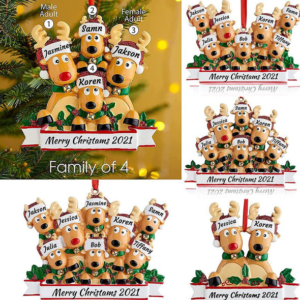 Personalized Deer Christmas Tree Ornament Family of 2,3,4,5,6,7,8 Name, Custom Christmas Ornament with Kids Name