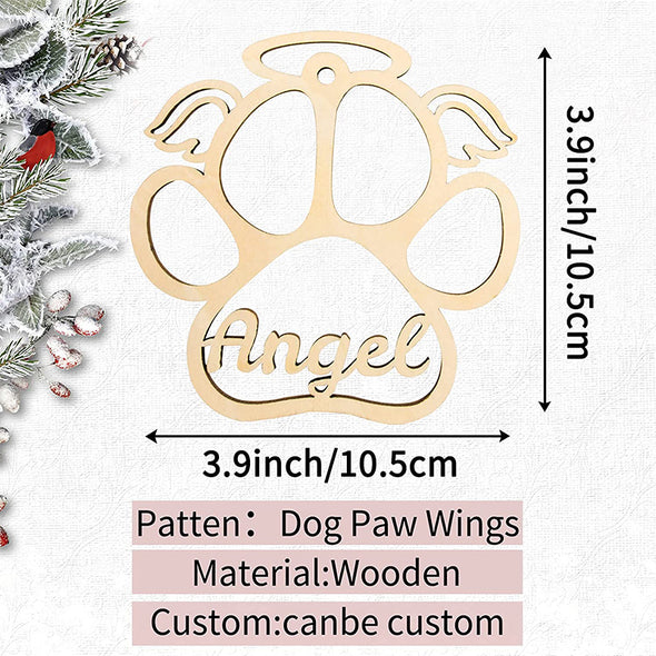Personalized Dog Paw Christmas Ornaments with Angel Wings, Custom Pet Name Wooden Ornaments for Christmas