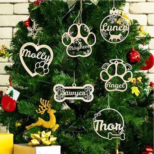 Personalized Cat Paw Christmas Ornaments, Custom Pet Name Wooden Ornaments for Christmas