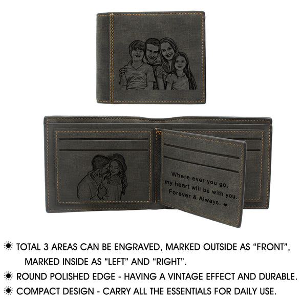 Custom Wallet, Personalized Engraved Photo Wallet for Men Dad Black Color