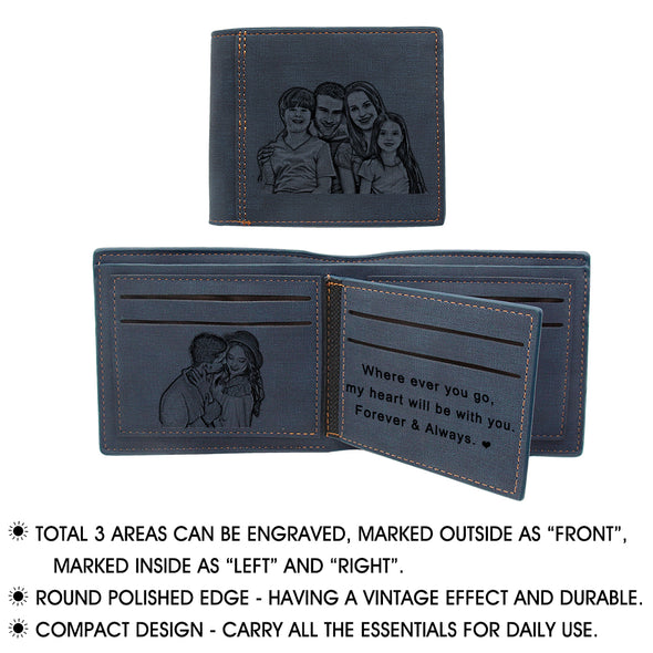 Custom Engraved Photo Wallet Personalized Wallet for Men Blue