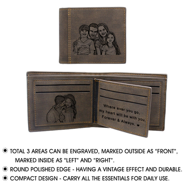 Engraved Custom Photo Men Wallet for Dad Fathers Day Dark brown