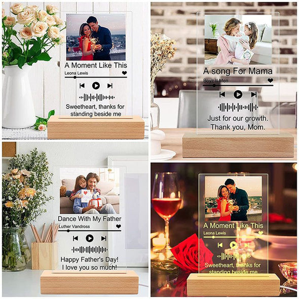 Custom Glass Art Acrylic Music Board Night Light, Photo Album Personalized Song Plaque to Valentine's Day