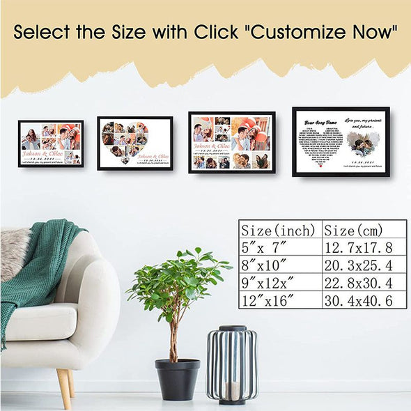 Personalized Photo Collage Prints Frame, Custom picture Poster with Wooden Frame for Mom, Couple
