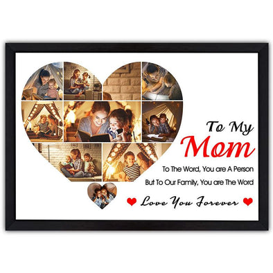 Personalized Heart Shape photo Collage Prints Frame, Custom picture Poster with Wooden Frame for Mom
