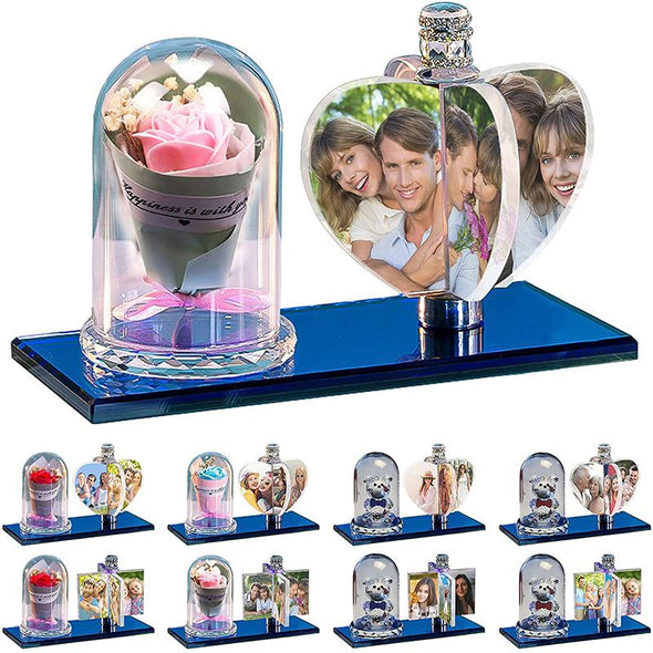Personalized Customized 4 Photo Rotate Windmill Photo Frame, Custom Rotating Crystal Lamp LED Light - Heart Pink Rose