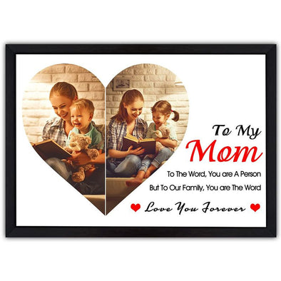 Personalized Heart Shape photo Collage Prints Frame, Custom picture Poster with Wooden Frame for Mom, Couple