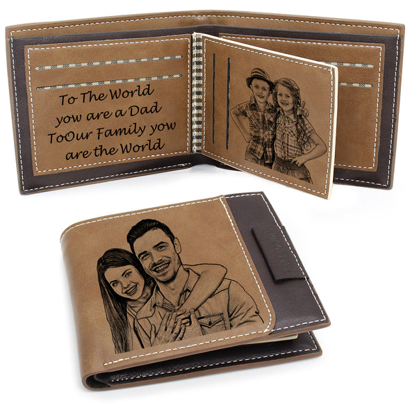Personalized Custom Engraved Photo Wallet Men Dad Boyfriend Son Him Brown