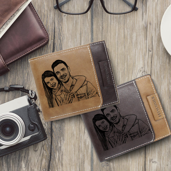 Personalized Custom Engraved Photo Wallet Men Dad Boyfriend Son Him Brown