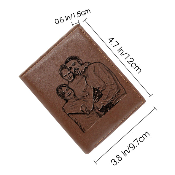 Custom Personalized Men's Photo Leather Wallet ,Fathers Day Wallet Brown