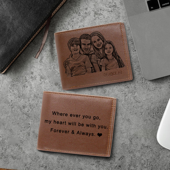 Personalized Photo Leather Wallets Men,Custom Engraved Wallet for Him Dad Son Father Day Gifts Brown