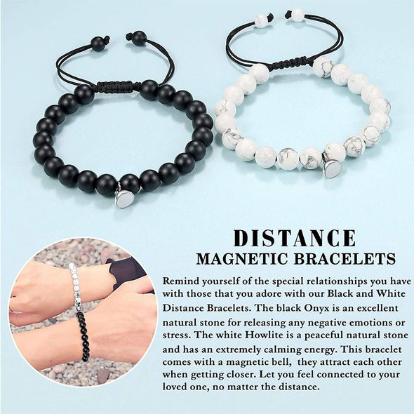 Magnetic Couples Bracelets, Natural Black and White Stone Beads Bracelet for Boyfriend Girlfriend