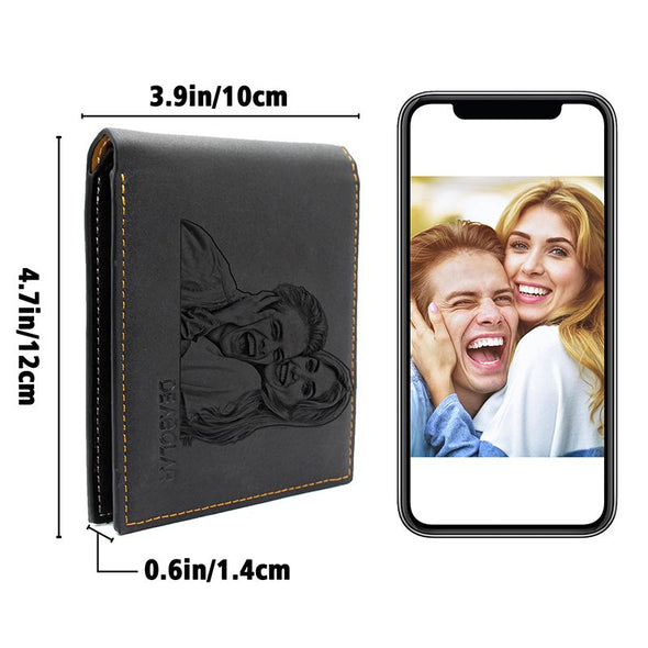 Personalized Photo Wallet for Men,Engraved Customized Mens Picture Leather Wallet for Dad,Son,Husband,Boyfriend-Black