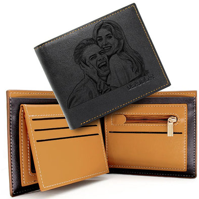 Personalized Photo Wallet for Men,Engraved Customized Mens Picture Leather Wallet for Dad,Son,Husband,Boyfriend-Black