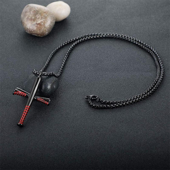 Baseball Bat Cross Pendant Necklace for Men,Stainless Steel Cross Necklaces,Black and Red - amlion