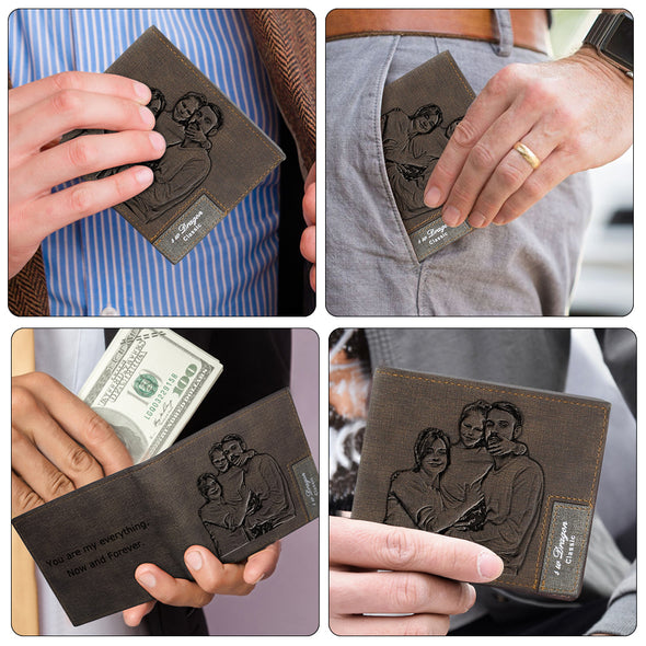 Personalized Custom Engraved Photo Wallet for Men Dad Boyfriend Son Him