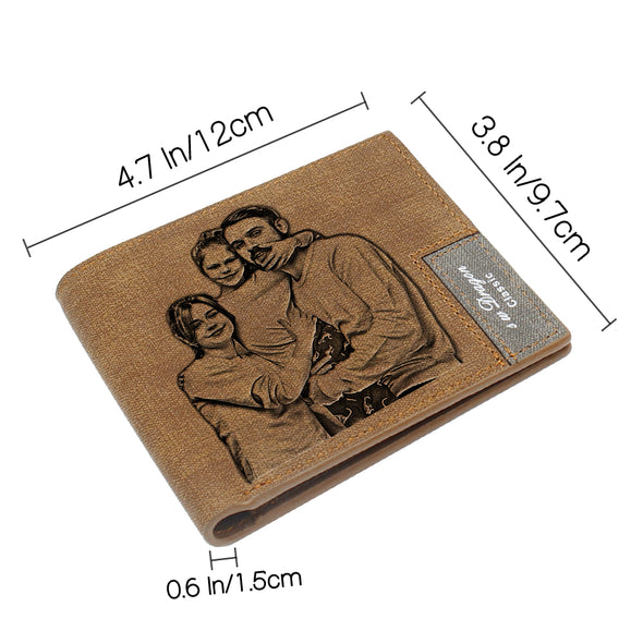 Custom Engraved Photo Wallet for Men Dad Boyfriend Son Him Brown