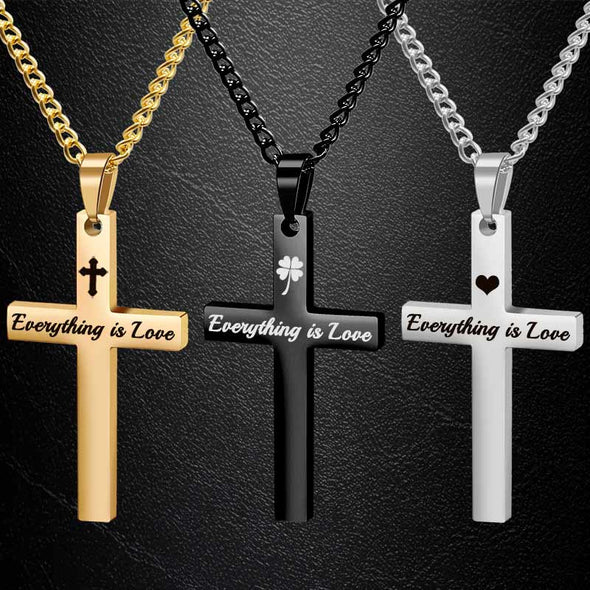 Personalized Cross Necklace,Custom Engraved Pendant Necklace for Men,Black - amlion