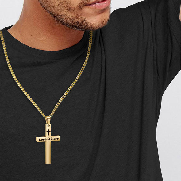 Personalized Cross Necklace,Custom Engraved Pendant Necklace for Men,Gold - amlion