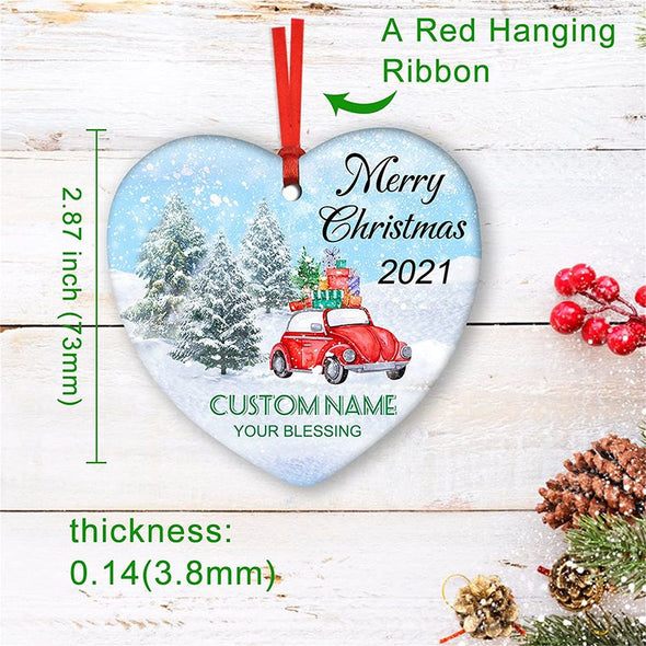 Personalized Heart Christmas Ornament, Custom Photo Ceramic Hanging Christmas Tree Ornaments