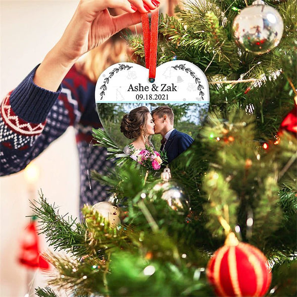 Personalized First Christmas Ornament, Heart Custom Photo Ceramic Christmas Tree Ornaments