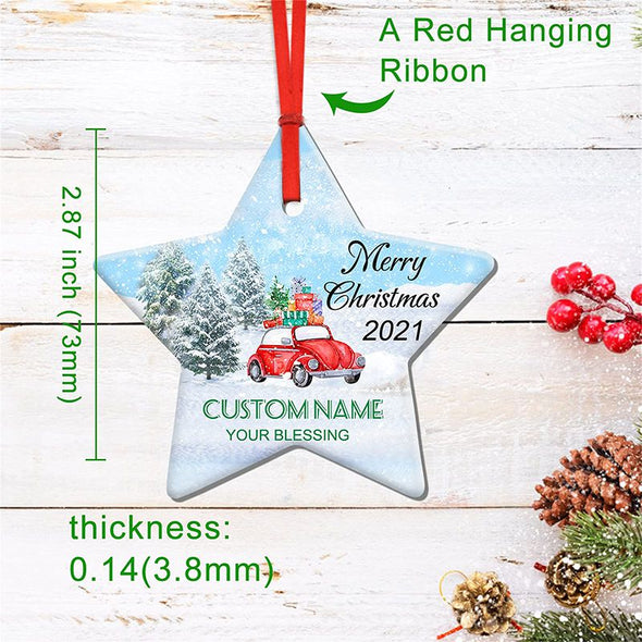 Personalized Star Christmas Ornament, Custom Photo Ceramic Hanging Christmas Tree Ornaments