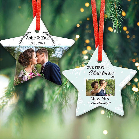 Personalized First Christmas Ornament, Heart Custom Photo Ceramic Christmas Tree Ornaments