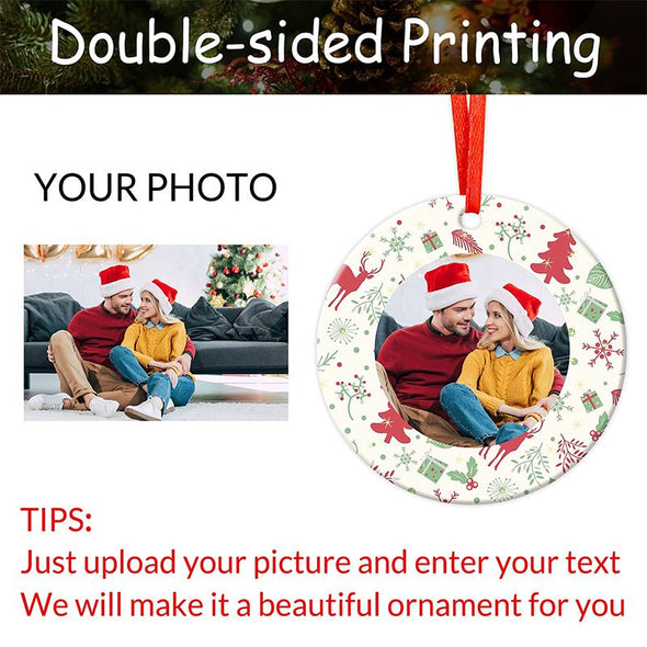 Custom Your Photo Christmas Ornament, Customized Round Ceramic Xmas Decoration Gift for Friends,Family