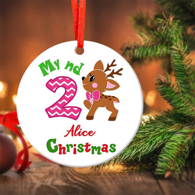 Custom Baby Christmas Ornament, Personalized Round Ceramic Xmas Decoration Gift for Babys